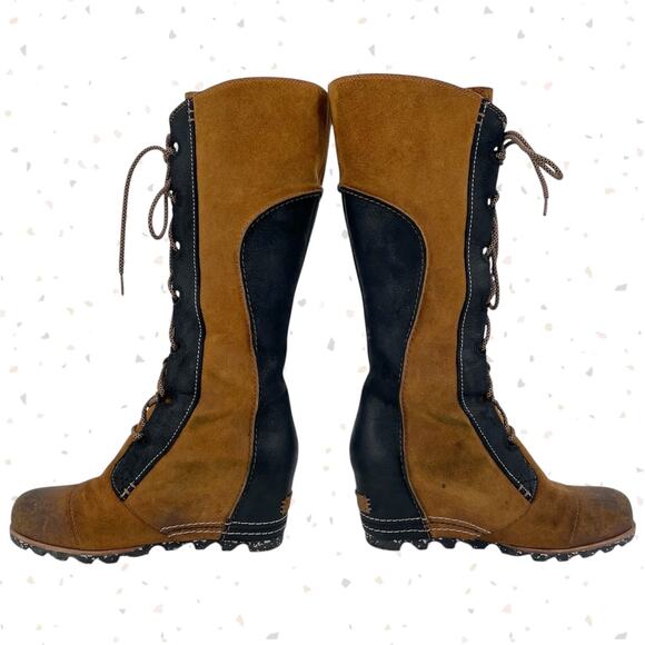 Sorel Cate the Great Elk Black & Tan Knee High Lace Up Suede Boots Size 9 - Picture 3 of 15